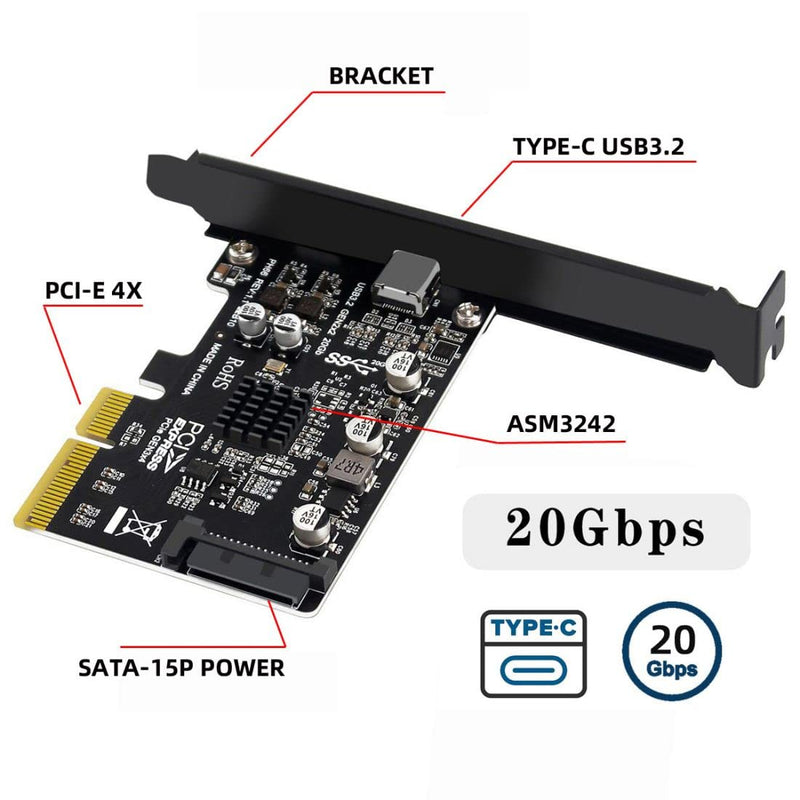 CY PCIe auf USB C Adapter,USB 3.2 Gen2 Typ-C auf PCI-E 4X Express Card Adapter für Motherboard 20Gbp