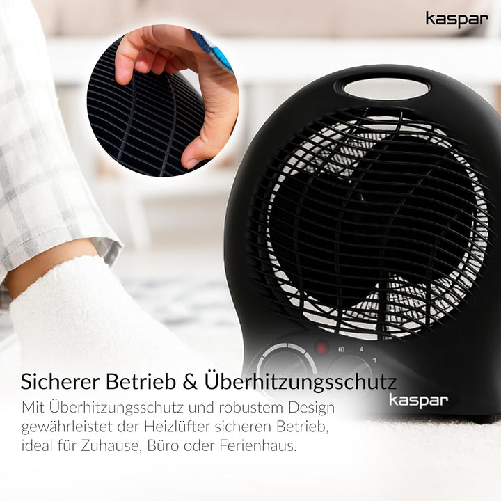 KASPAR Heizlüfter Klein Kompakt Thermoventilator Elektroheizer 1000 W 2000 W Mit Ventilatorfunktion