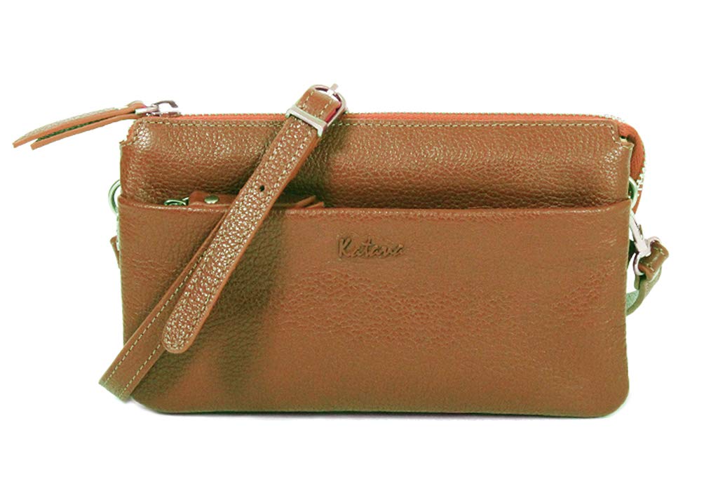 Katana Clutch aus genarbtem Rindsleder 69600 Braun, Braun