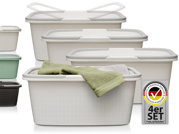 Hausfelder Wäschewanne, 4er Set, 58x37x25cm, Weiss | Wäschewanne mit Henkel 4er Set, stapelbar Wäsch