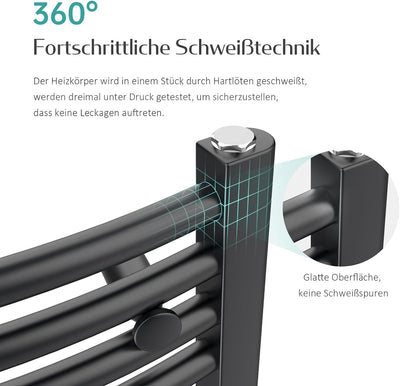 EMKE Badheizkörper Elektrisch Handtuchwärmer mit Thermostat Gebogen 75x60cm 300 Watt Anthrazit Handt