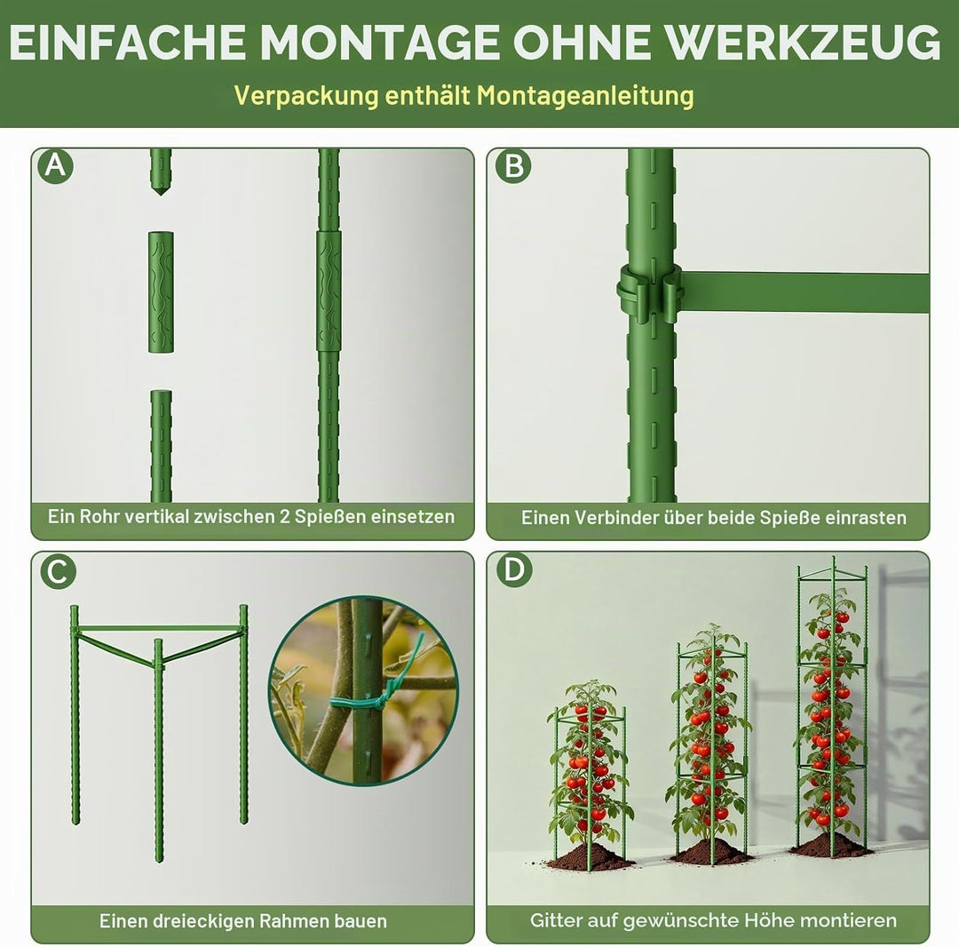 Halatool 6 Stück Tomaten Rankhilfe,120cm Pflanzenstütze Pfahl, Verstellbarer Tomatenkäfig, Gartenpfä