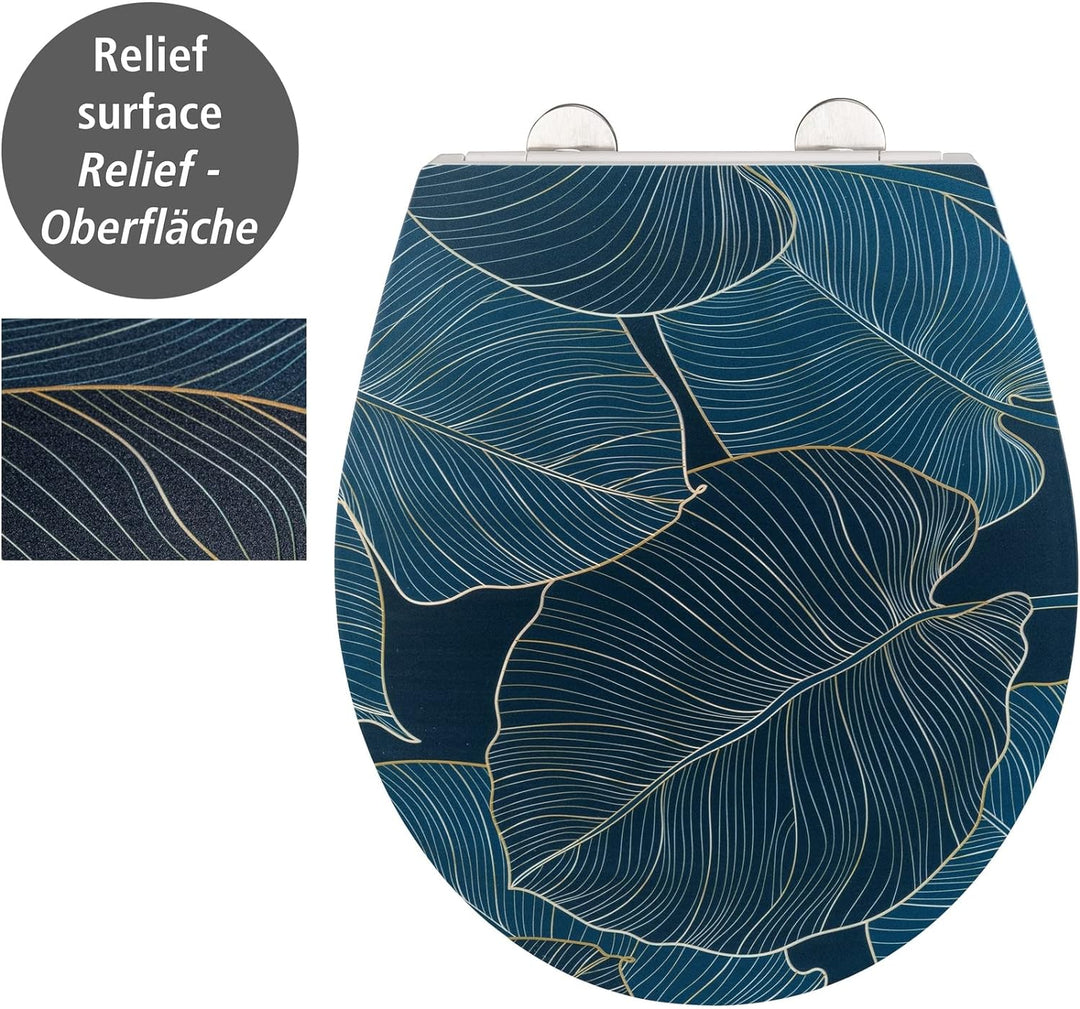 WENKO WC-Sitz Big Leaves, robuster Toilettensitz aus antibakteriellem Duroplast mit Absenkautomatik