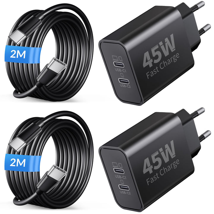 45W 2Port USB C Schnellladegerät mit Ladekabel für Samsung Galaxy S26 S25 S24 S23 S22 S21 Ultra FE,