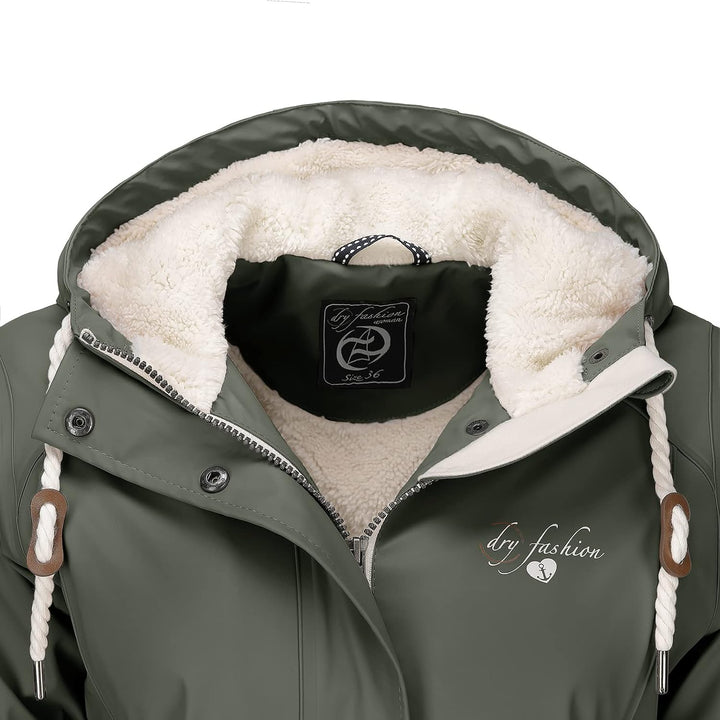 Dry Fashion Damen Regenmantel Malmö - Frauen Regenjacke Jacke mit Kapuze Lang Winddicht Wasserdicht