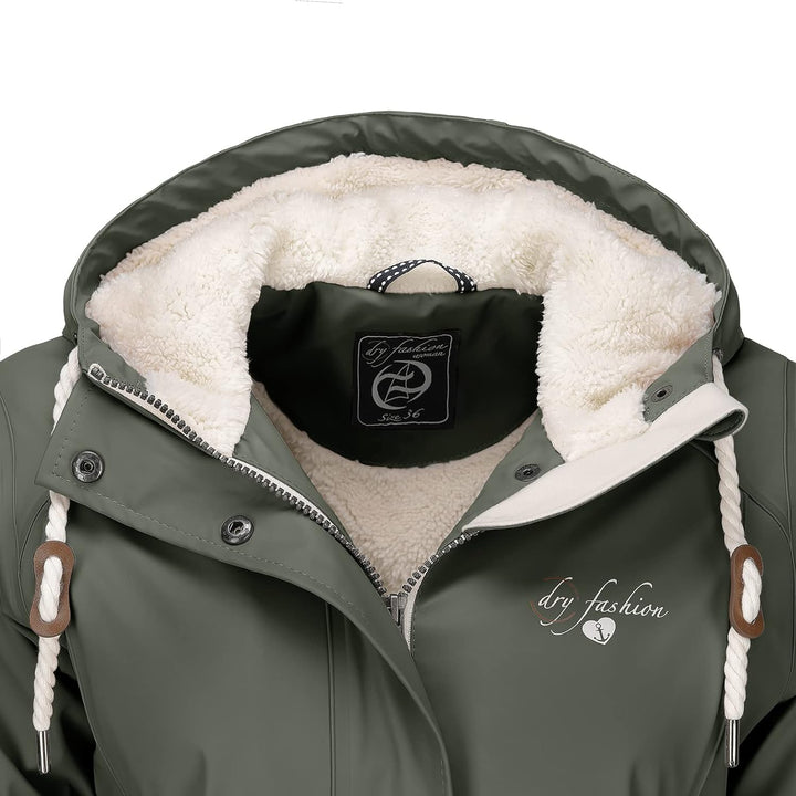 Dry Fashion Damen Regenmantel Malmö - Frauen Regenjacke Jacke mit Kapuze Lang Winddicht Wasserdicht