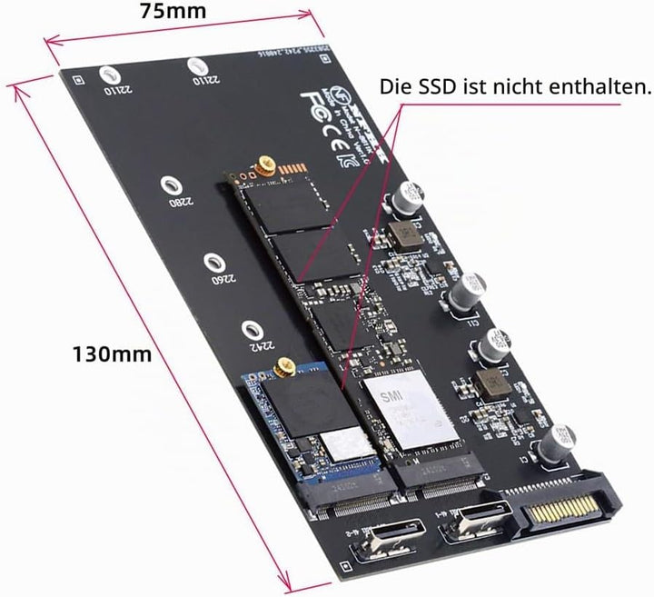 Cablecc Dual SFF-8612 SFF-8611 Oculink zu M-Key NVME M.2 NGFF PCIe SSD 2280 22110mm Adapter für Main