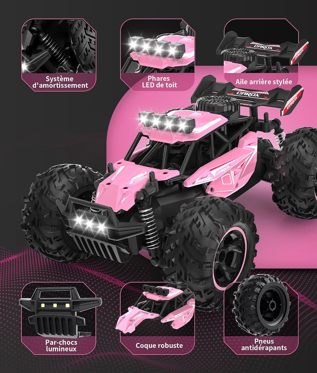 Carox Ferngesteuertes Auto,2.4 GHz 25 km/h RC Auto,1:18 Off Road Monstertruck mit Scheinwerfer und F