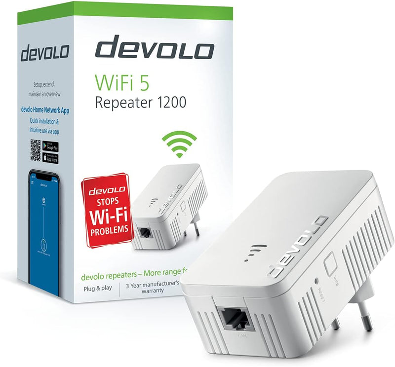 Devolo Repeater WiFi 5 (ac) 1200: Verstärker WiFi Mesh, 1200 Mbits, 1x Gigabit Ethernet, WLAN-Repeat