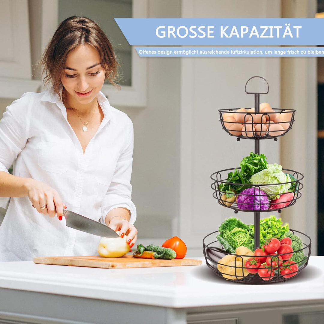 Bomclap 3 Stöckig Obstkörbe, Küche Obst Etagere aus Metall, Stehend Obstschale Gemüsekorb Aufbewahru