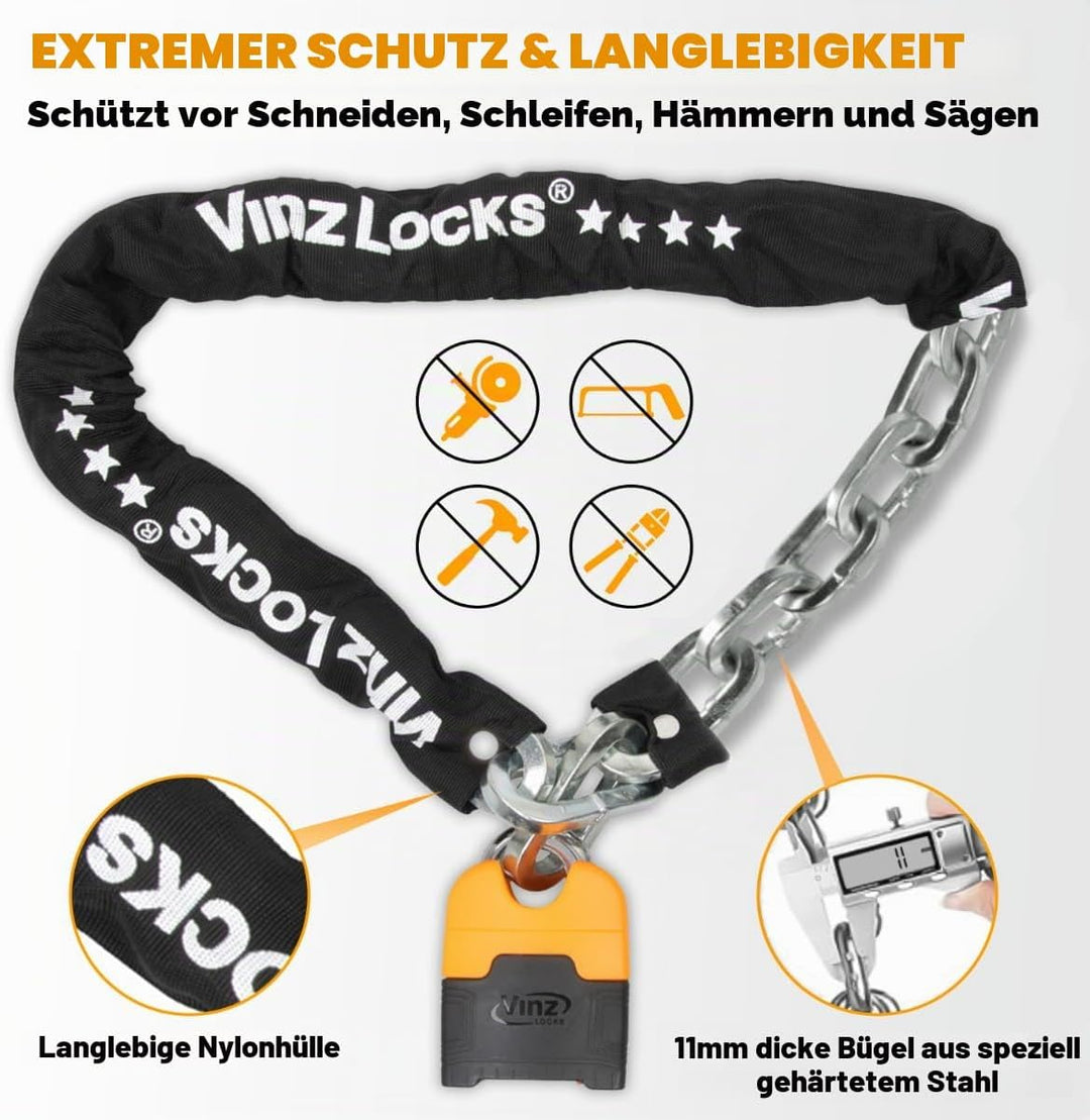 VINZ Makalu Kettenschloss ø10,5mm | ART 4 Zertifikat | Motorrad Schloss Moped Schloss Roller &amp; E-sco
