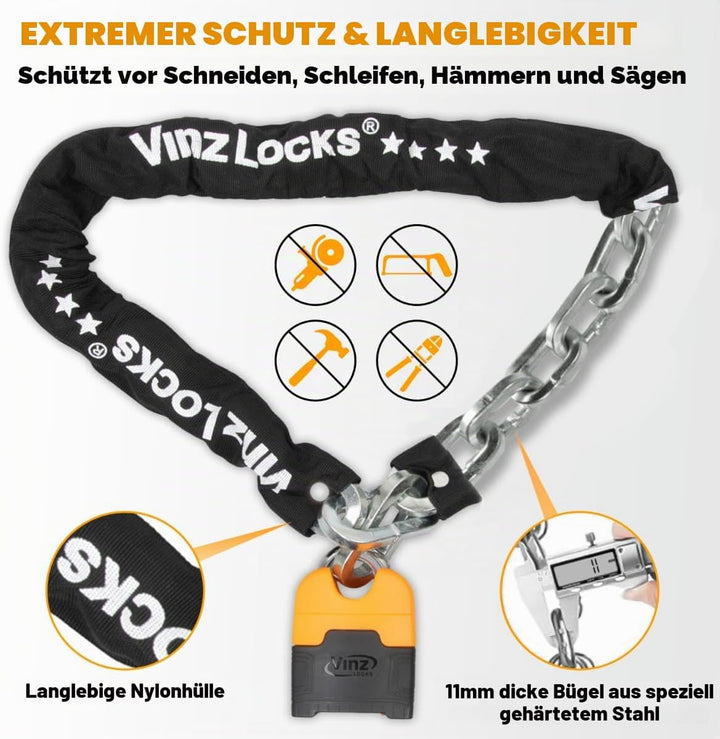 VINZ Makalu Kettenschloss ø10,5mm | ART 4 Zertifikat | Motorrad Schloss Moped Schloss Roller &amp; E-sco