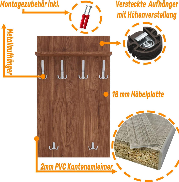 AKKE 120x60 | MAXI Garderobenpaneel Wandgarderobe Garderobe Wandpaneel Kleiderstange ALUMINIUM | BUR