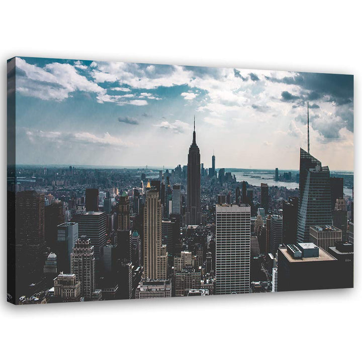Feeby Wandbild New York Druckbild Leinwandbild Wolkenkratzer Blau 100x70 cm Leinwandbild 100x70 cm B