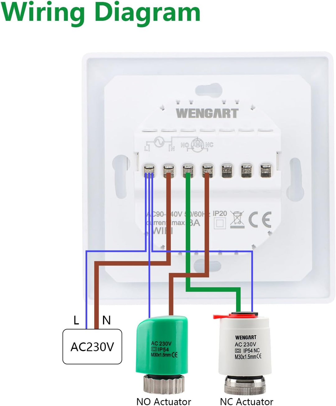 Wengart WLAN-gesteuerter Thermostat WG511,Heiz- und Kältemodi, einstellbare Fensteröffnungserkennung