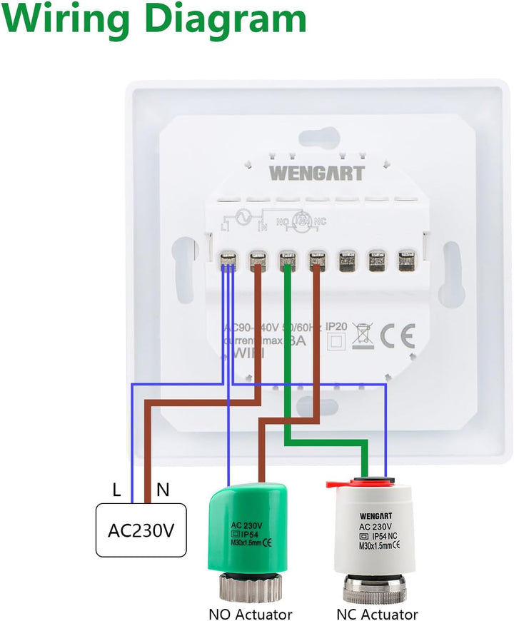 Wengart WLAN-gesteuerter Thermostat WG511,Heiz- und Kältemodi, einstellbare Fensteröffnungserkennung
