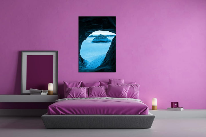 Felsen in der Wüste Format 80x60 Effekt: Monocrome Blau als Leinwandbild, Motiv fertig gerahmt auf E
