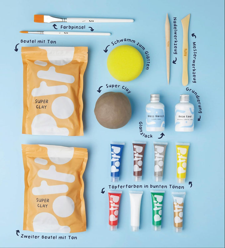 Pott'd Mini-Töpfer-Sets | Lufttrocknendes Töpferset für Erwachsene | Mit Farben, Töpferwerkzeugen un
