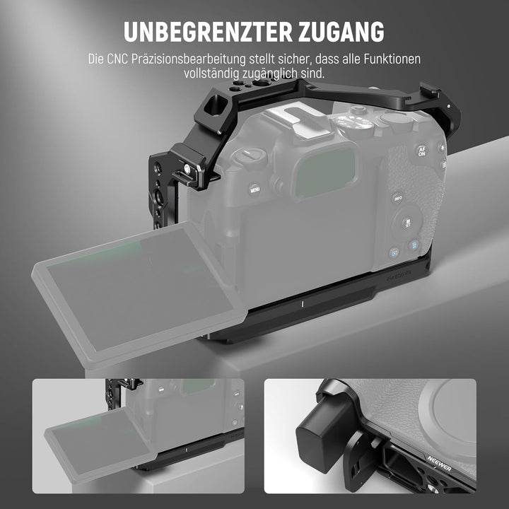 NEEWER EOS R8 Kamerakäfig mit HDMI Kabelklemme, NATO Schiene, Arca Schnellwechselbasis, Drehsichere