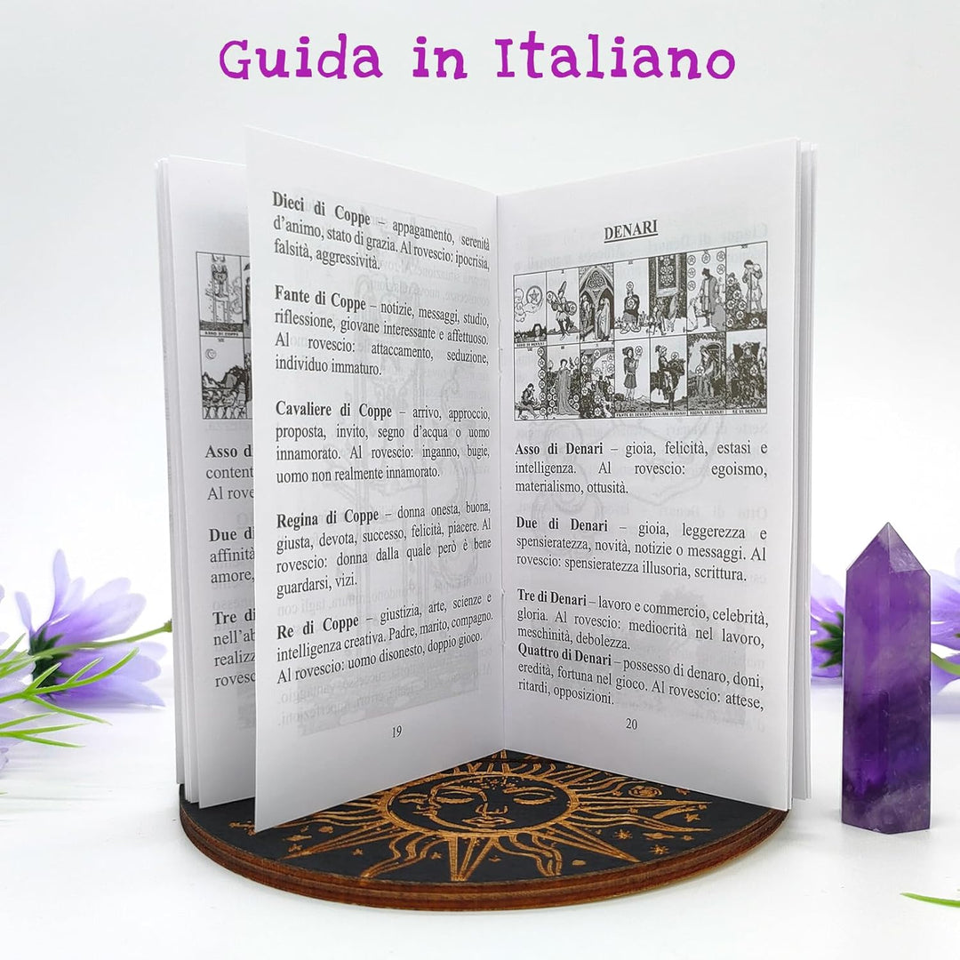 Klassisches Tarotdeck mit 78 Karten für Anfänger mit Leitfaden auf Italienisch.