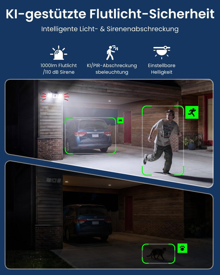 Reolink 2K Überwachungskamera Aussen Solar Akku, 150°Ansicht, bis zu 1000 lm Licht & Sirenenalarm, K