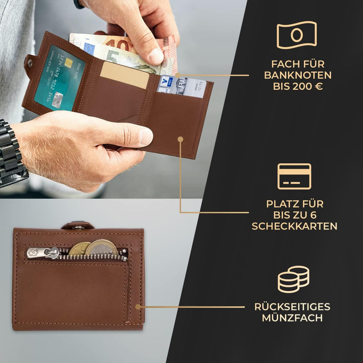 slimpuro Tryo Airtag Wallet, Airtag Geldbörse aus Leder, Geldbörse für Herren Klein mit Münzfach, Kr