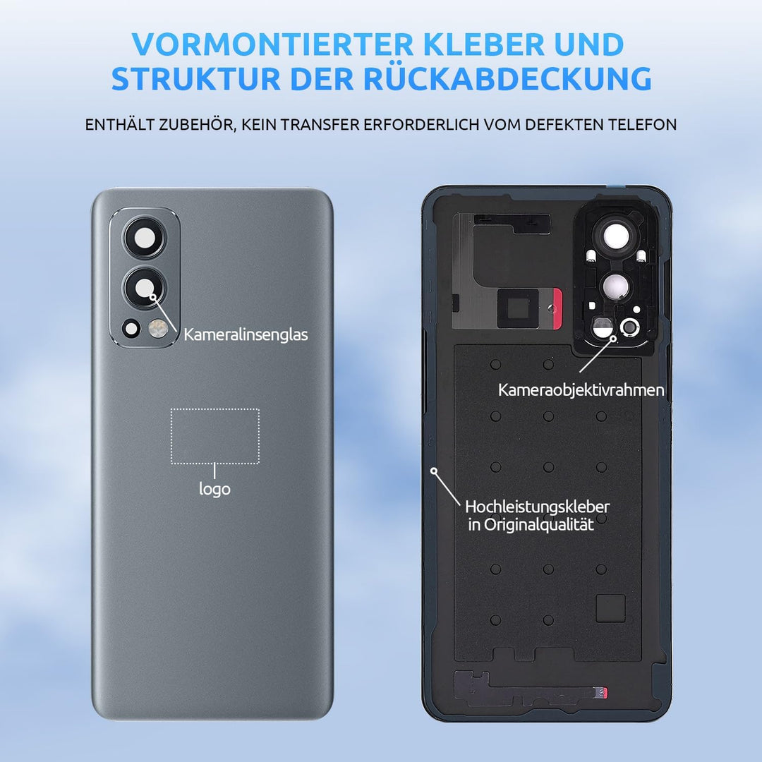 Eonpam Akkudeckel für OnePlus Nord 2 5G Rückseite Glas Backcover Ersatz Reparatur Set mit Kameraobje