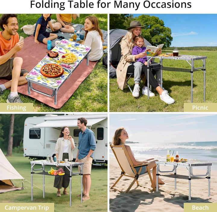 Anbte Campingtisch Klappbar 87x40cm Aluminium Silber-Rahmen Picknicktisch 3 Höhen Verstellbar 26/48/