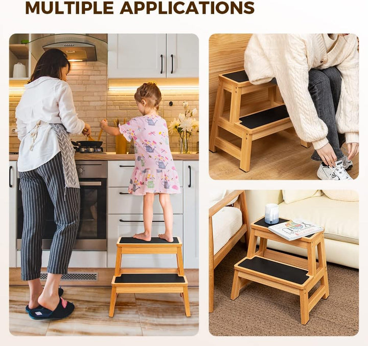 StrongTek 43 cm Holz-Tritthocker, vielseitig als Küchen-/Schlafzimmer-/Schrankhocker, Anti-Rutsch fü