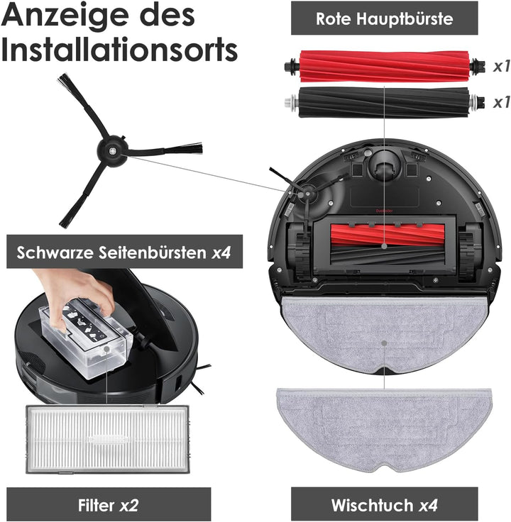 Zubehörset für Roborock S8 Pro Ultra, 6*Staubbeutel 1*Main Rollbürste 4*Seitenbürsten 2*Filter 4*Mop