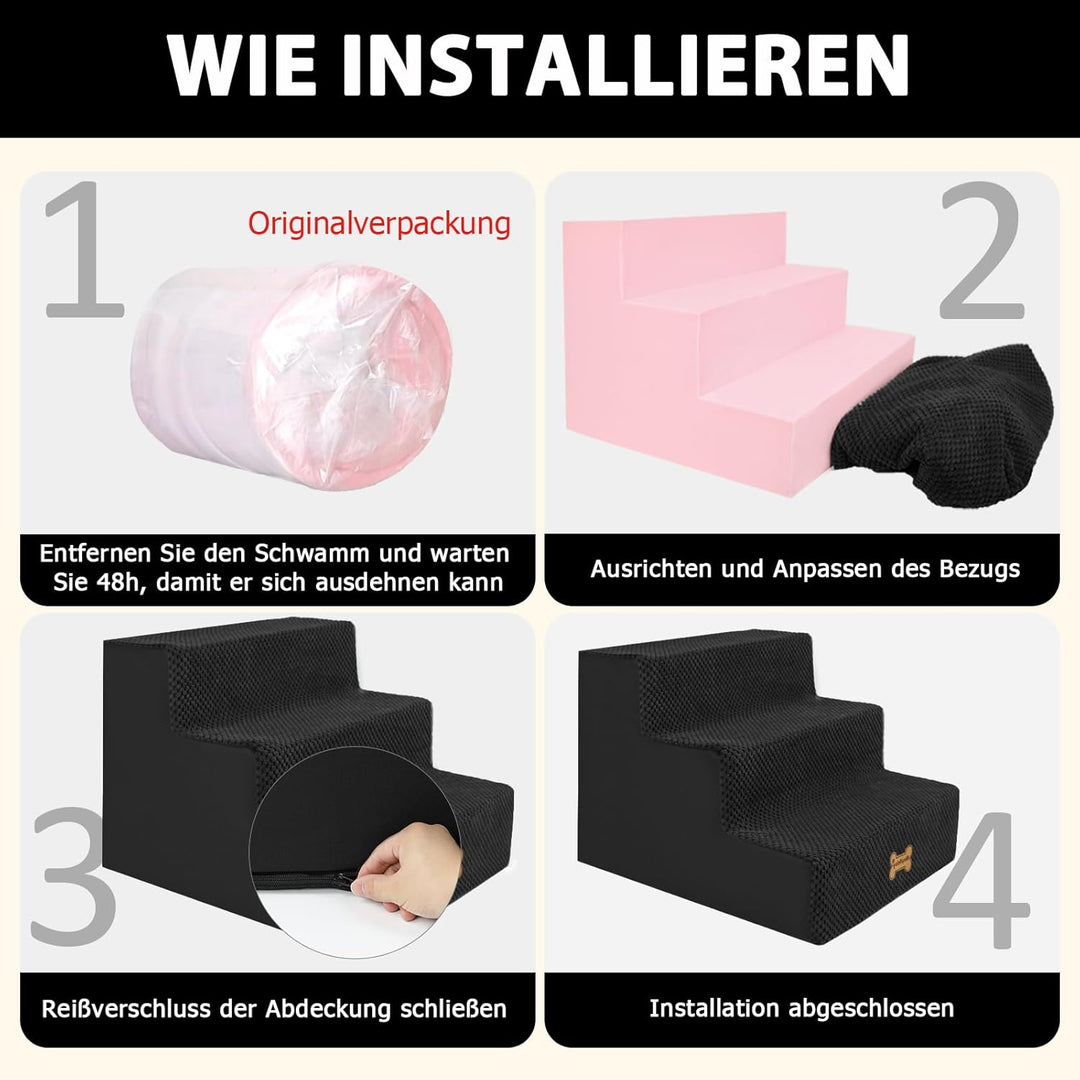 Nepfaivy Hundetreppe für Kleine Hunde 3-Stufig, Hundetreppe Hunderampe für Bett und Sofa aus Hochdic