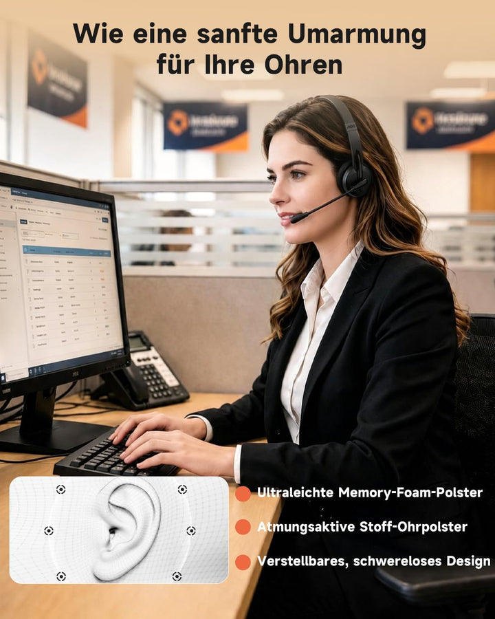 AOC 3-in-1 Bluetooth Headset mit Mikrofon Mono Headset Kabellos 2.4G Dongle | Bluetooth Headset mit
