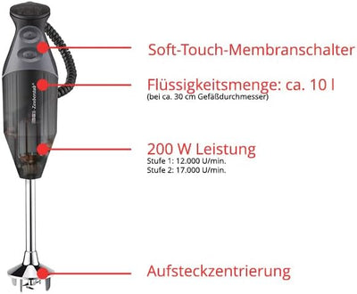 ESGE Zauberstab M 200 BBQ 98215 Stabmixer schwarz, Pürierstab, Handmixer, Profi, inkl. Zubehör, bis