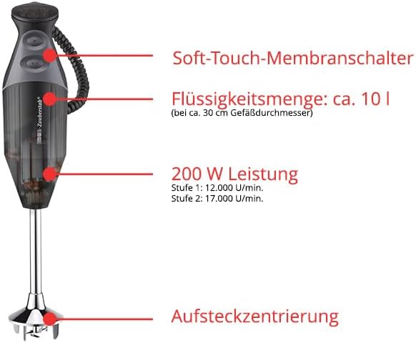 ESGE Zauberstab M 200 BBQ 98215 Stabmixer schwarz, Pürierstab, Handmixer, Profi, inkl. Zubehör, bis