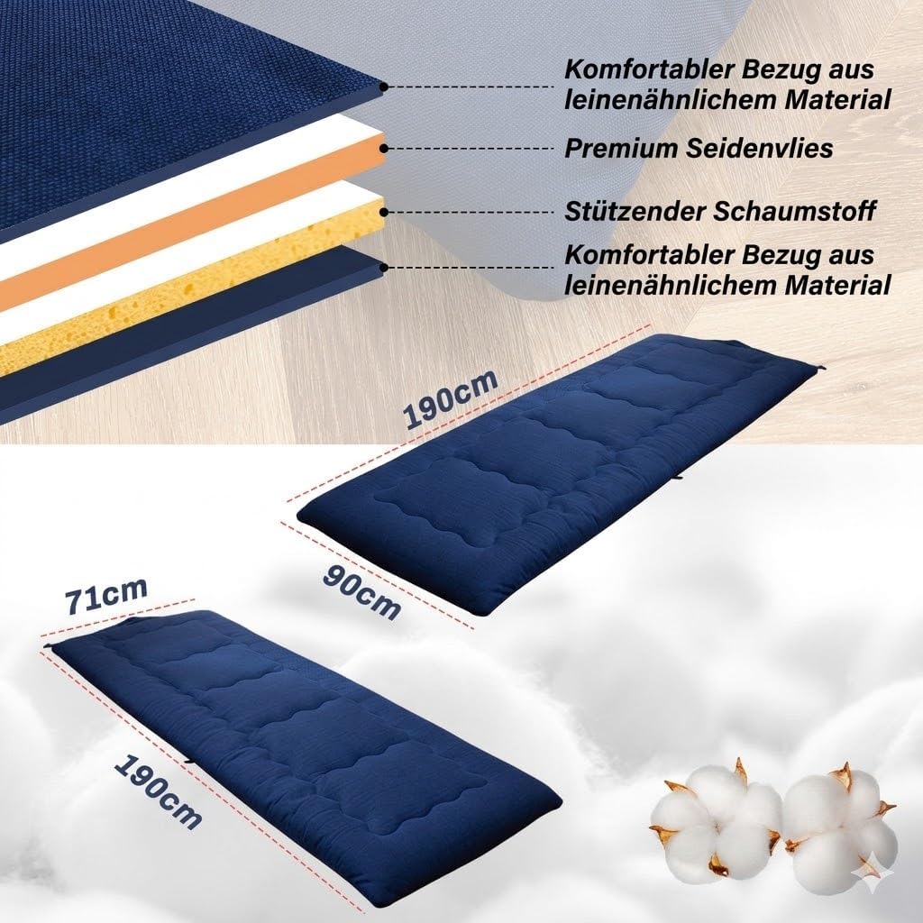 MAXYOYO Tragbare Faltbare Futon -Matratze, Hypoallergenischer Stoff Und Speicherschaummatratzenpad M