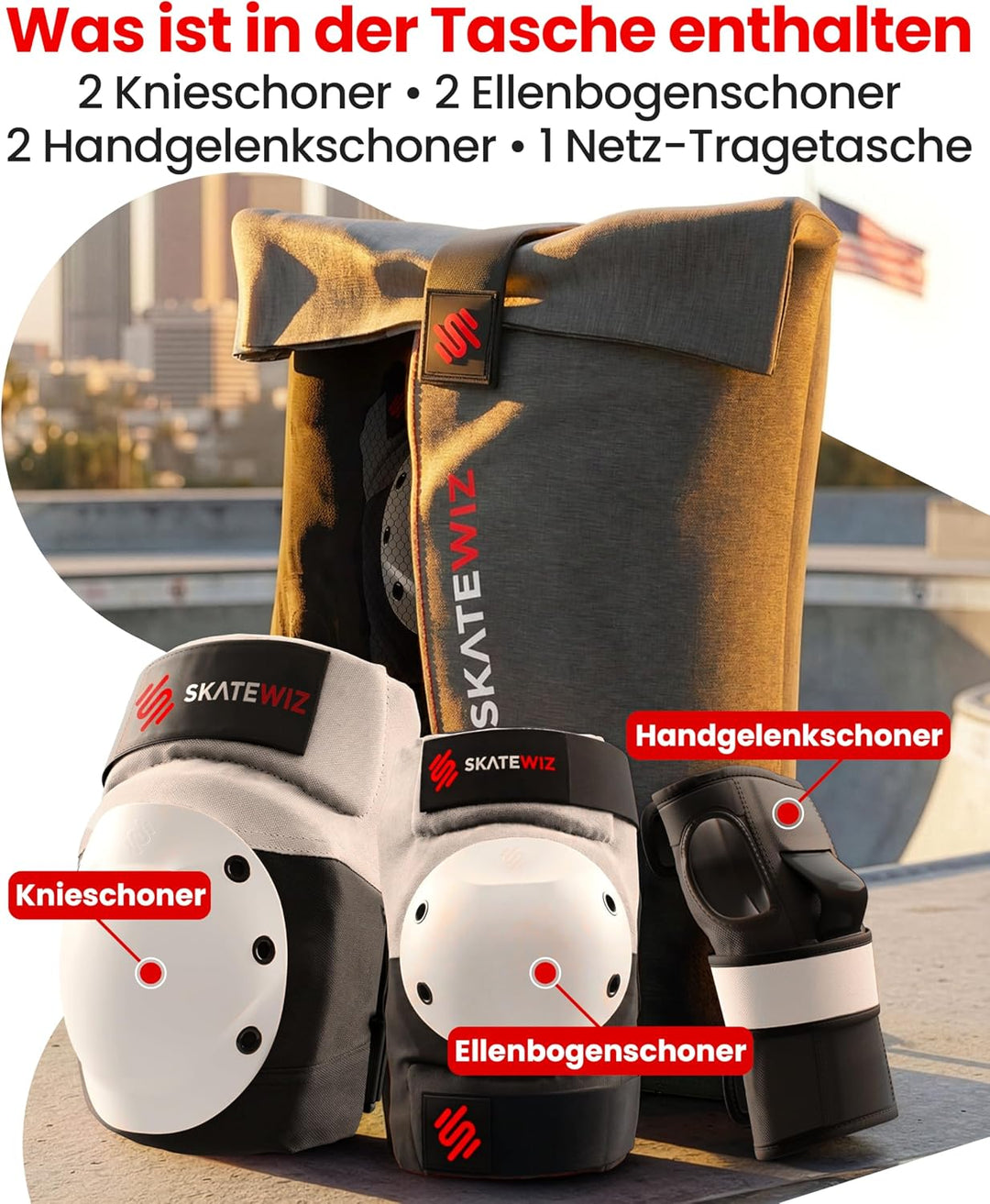 SKATEWIZ Inliner Schoner Schlittschuhe Damen - Handschoner, knie und ellenbogenschützer Erwachsene -