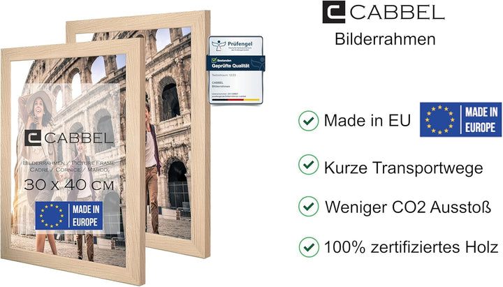 CABBEL Doppelpack (2er Set) Bilderrahmen 30x40 cm, Natur, stabiles MDF-Holz Rahmen, bruchsicherem Pl