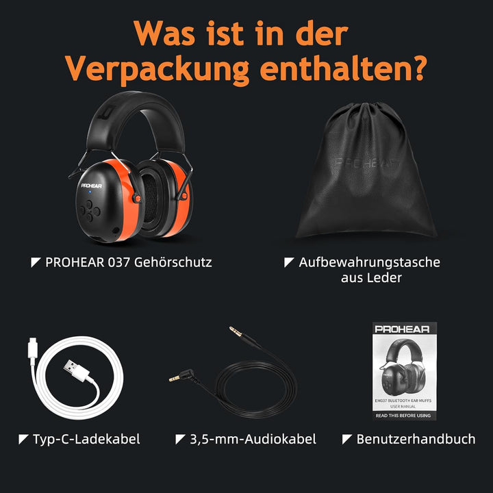 037 Gehörschutz mit Bluetooth, BT 5.3-Technologie Kopfhörer mit Eingebautem Mikrofon und Lärmreduzie