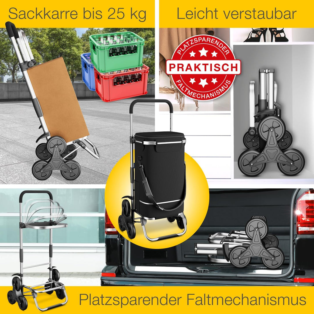 maxVitalis Einkaufstrolley Treppensteiger mit XXL Kühlfach, Einkaufsroller klappbar, Shopping Trolle