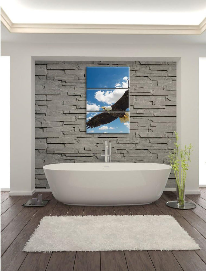 Pixxprint Adler fliegt über Schneebedeckte Berge 3-Teiler Leinwandbild 120x80 Bild auf Leinwand