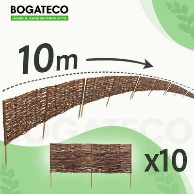 10 x BOGATECO Beeteinfassung aus Weide | 100 cm Lang & 40 cm Hoch | Holz-Zaun Rasenkante | Weiden-Za