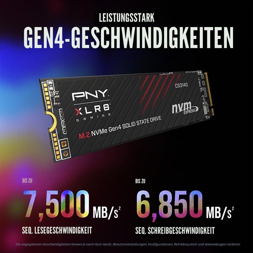 PNY XLR8 CS3140 M.2 NVMe Gen4 x4 Internal Solid State Drive (SSD) 1TB, Lesegeschwindigkeit bis zu 75