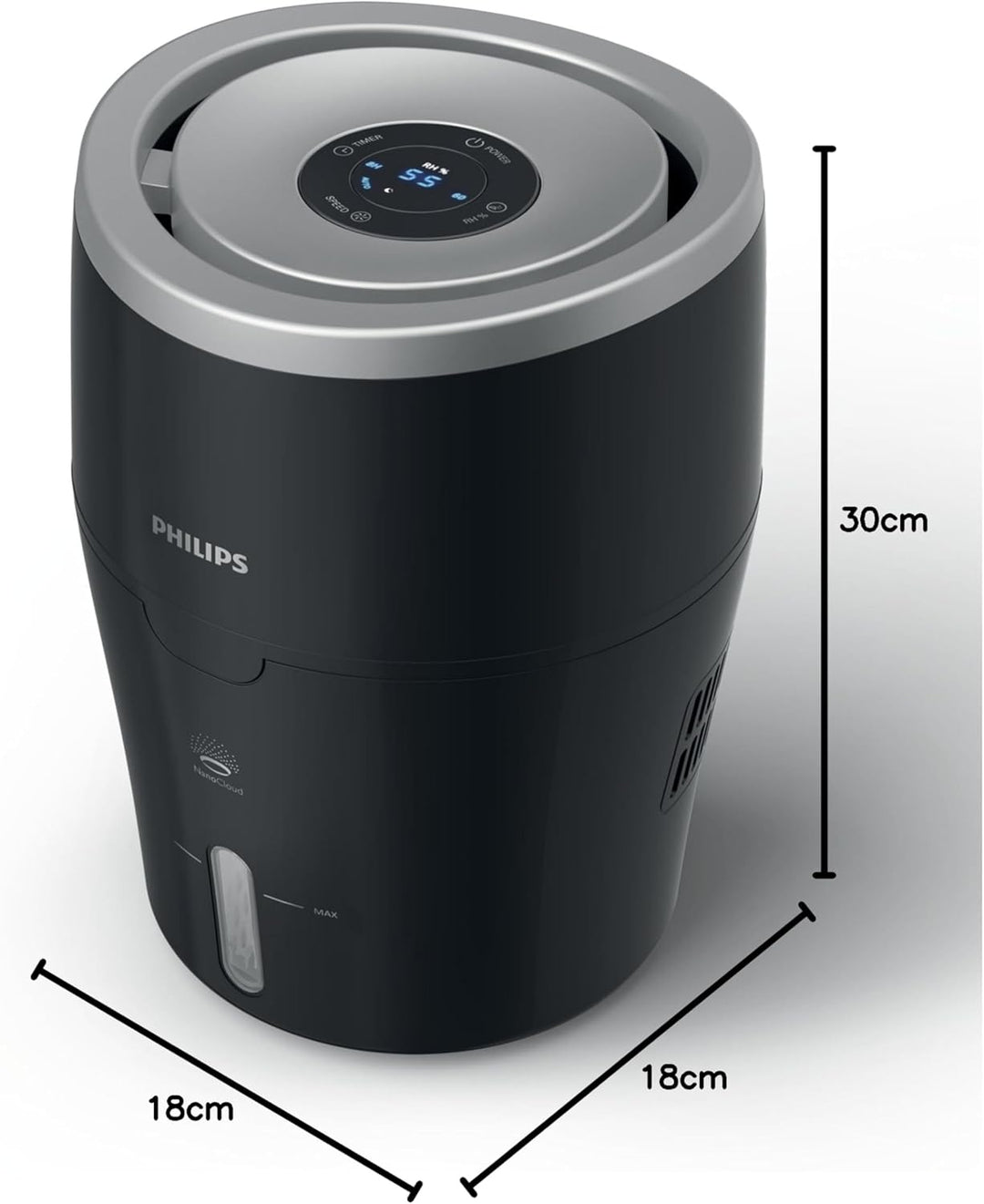 Philips HU4813/10 Luftbefeuchter (bis zu 44m², hygienische NanoCloud-Technologie, leiser Nachtmodus,