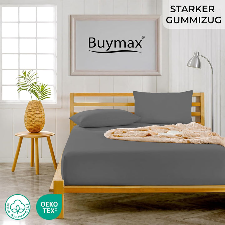 Buymax® Spannbettlaken 100x200cm Doppelpack 100% Baumwolle Spannbetttuch Bettlaken Jersey, Matratzen