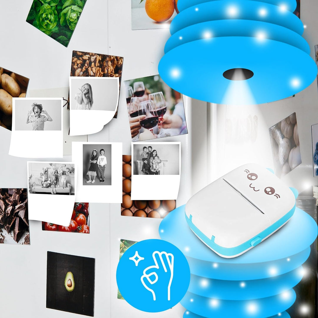 Retoo Mini Drucker mit 11 Rollen Druckerpapier, Mobiler Fotodrucker, Tragbarer Mini Foto drucker, Wi