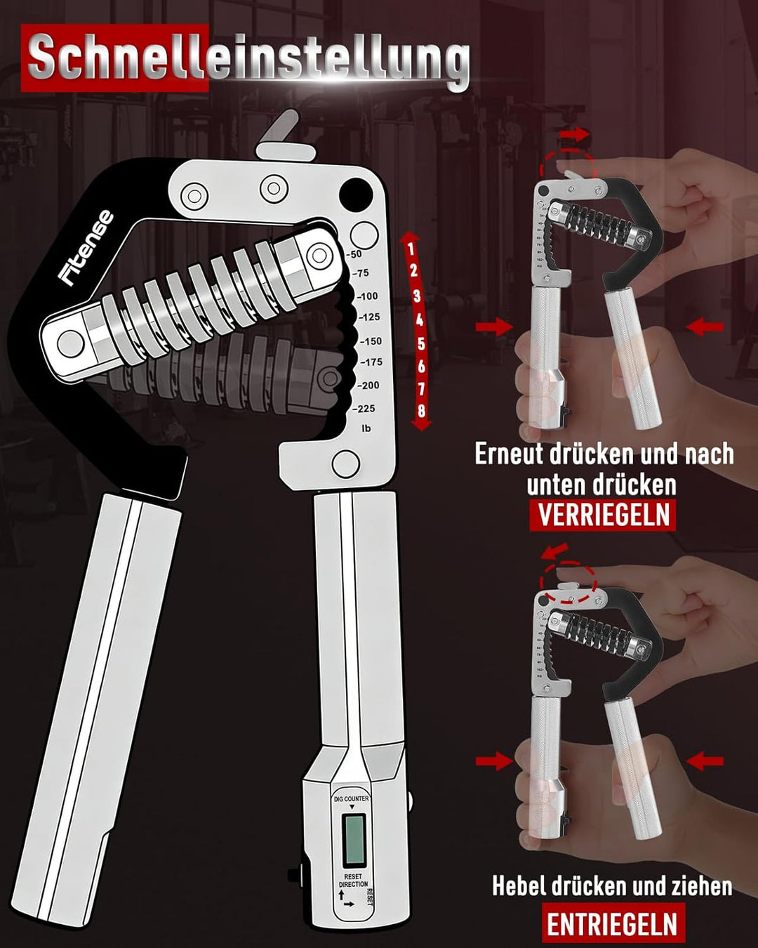 Handtrainer Fingertrainer, Grip Griffkrafttrainer(50-225LB), Griffkraft Trainer Trainer für Handgele