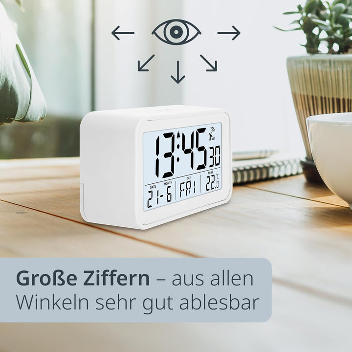 ADE Digitaler Funkwecker mit Licht | Temperaturanzeige und Kalender | kompakter Reisewecker | hübsch