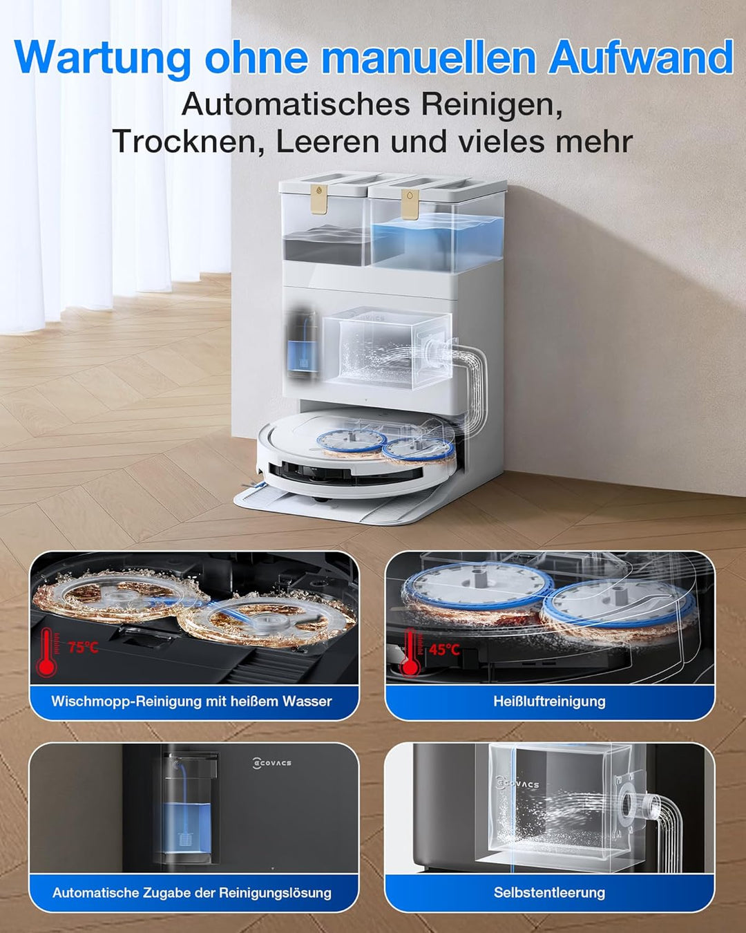 ECOVACS DEEBOT T50 PRO OMNI Gen3 Saugroboter mit Wischfunktion, 25.000 Pa, AIVI 3D 3.0, autom. Zugab