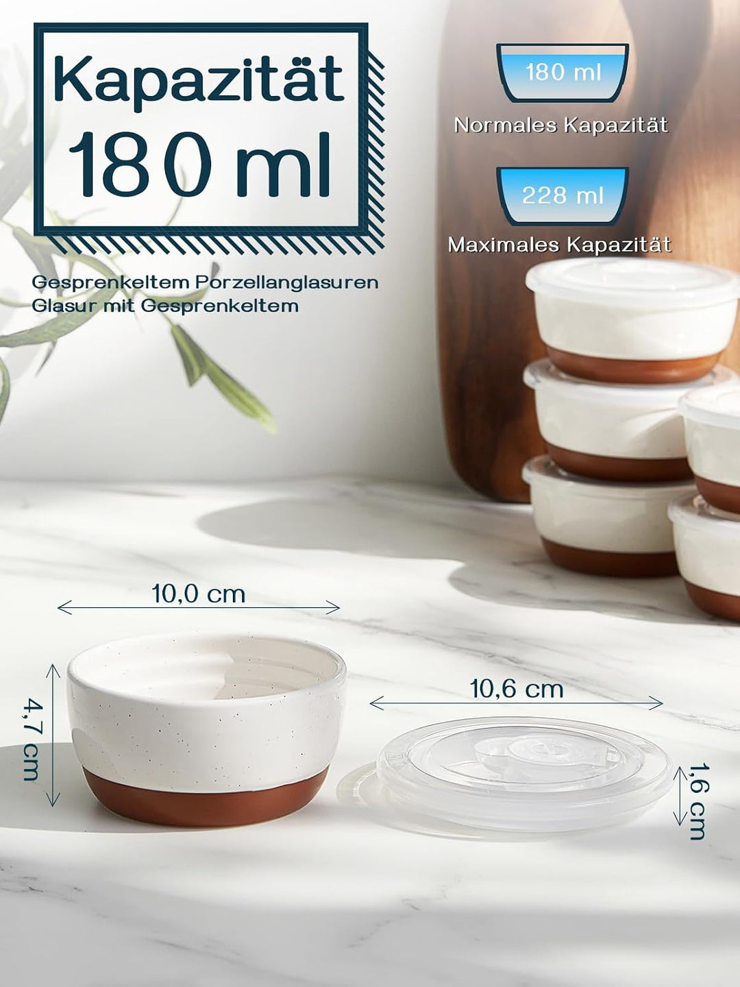 DOWAN Förmchen Creme Brulee mit Deckeln, 6 X 180ml Antihaft-Souffléförmchen Porzellan, Creme Brulee