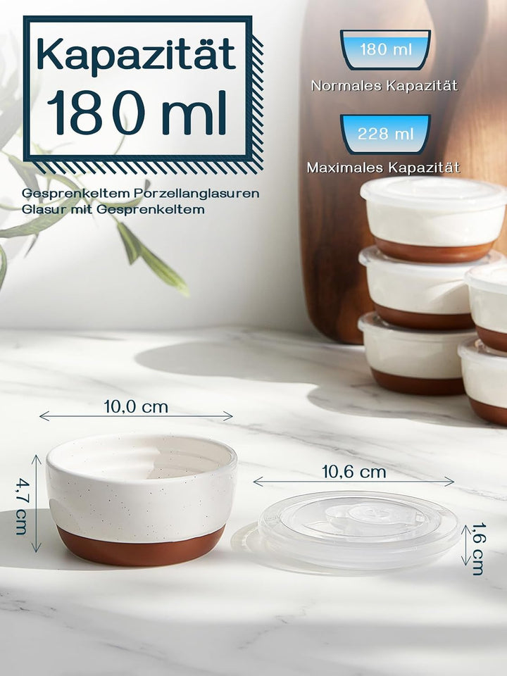 DOWAN Förmchen Creme Brulee mit Deckeln, 6 X 180ml Antihaft-Souffléförmchen Porzellan, Creme Brulee